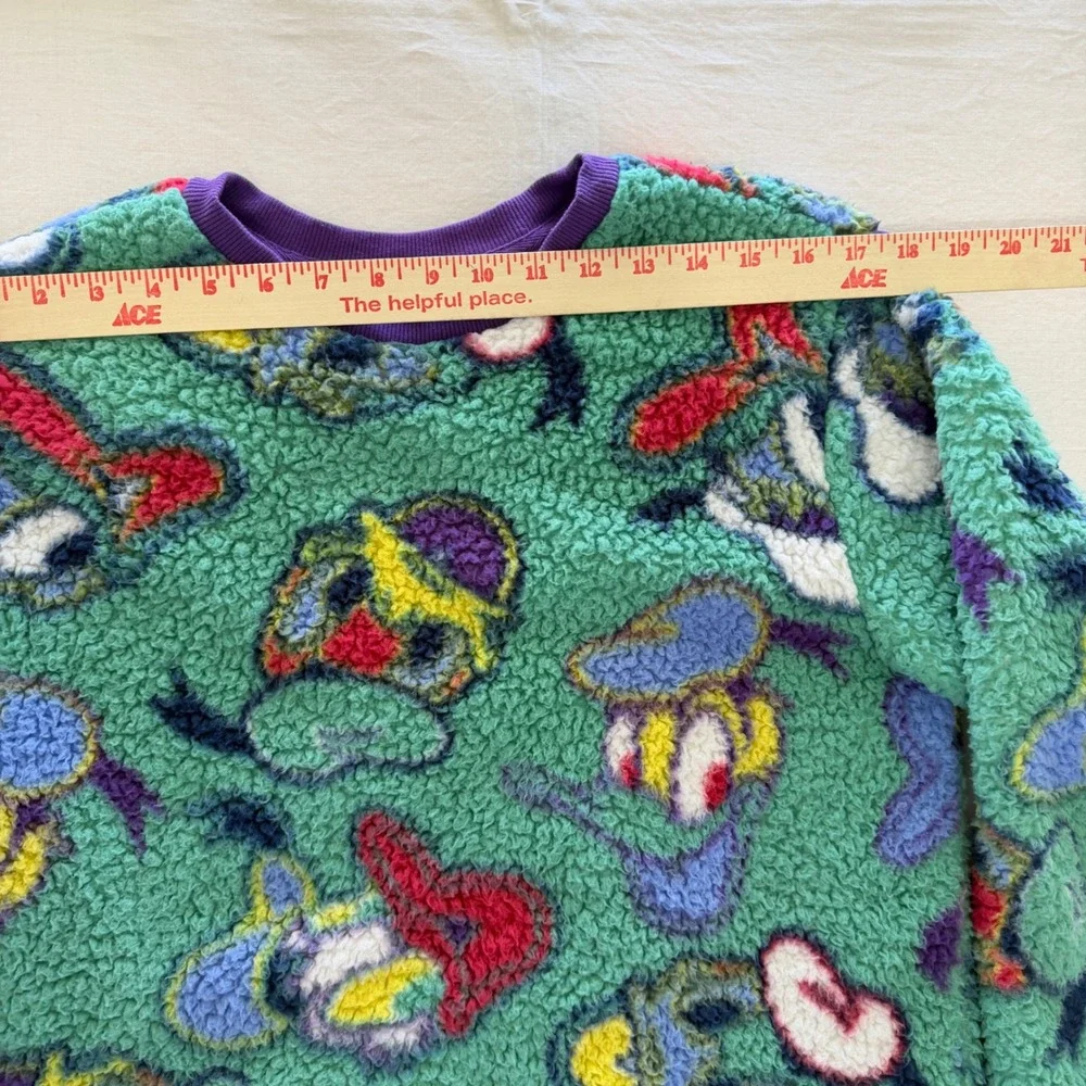Disney Parks Donald Duck Sherpa Fleece Pullover Sweatshirt Green Purple Adult S